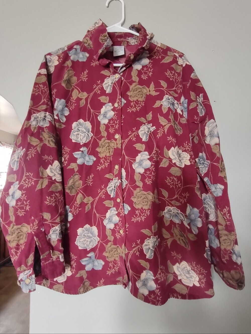 Capacity VTG Vibe Womens Button Up Long Sleeves Burgundy Floral Blouse XL